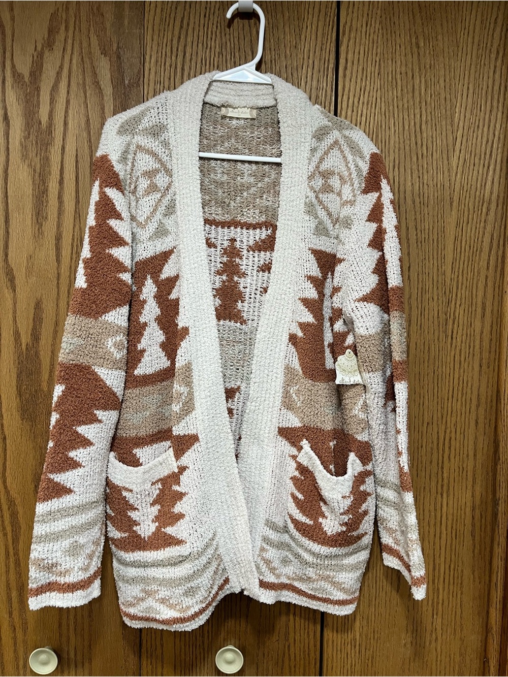 Altar'd State Cream & Rust Aztec Open-Front Cardigan